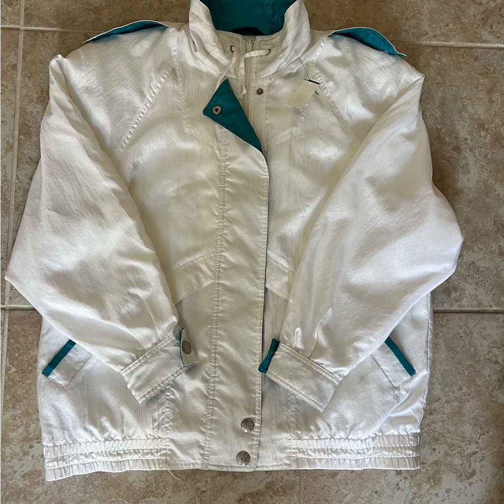 Cyclone Vintage Windbreaker Jacket Men’s Medium White/Teal -retro 80s/90s